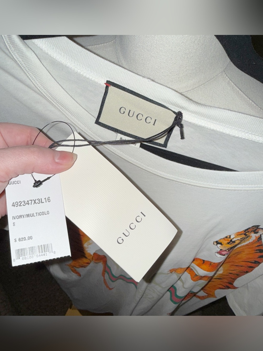 Brand New, With Tags, Gucci White Logo Tiger Graphic Tee, Size Small - Picture 4 of 5
